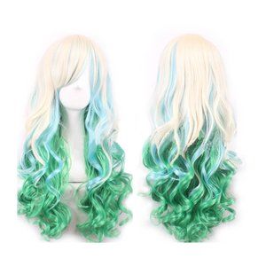 Women Wigs Long Hair Heat Resistant Spiral Curly Cosplay Wig Fashion Wavy Teal